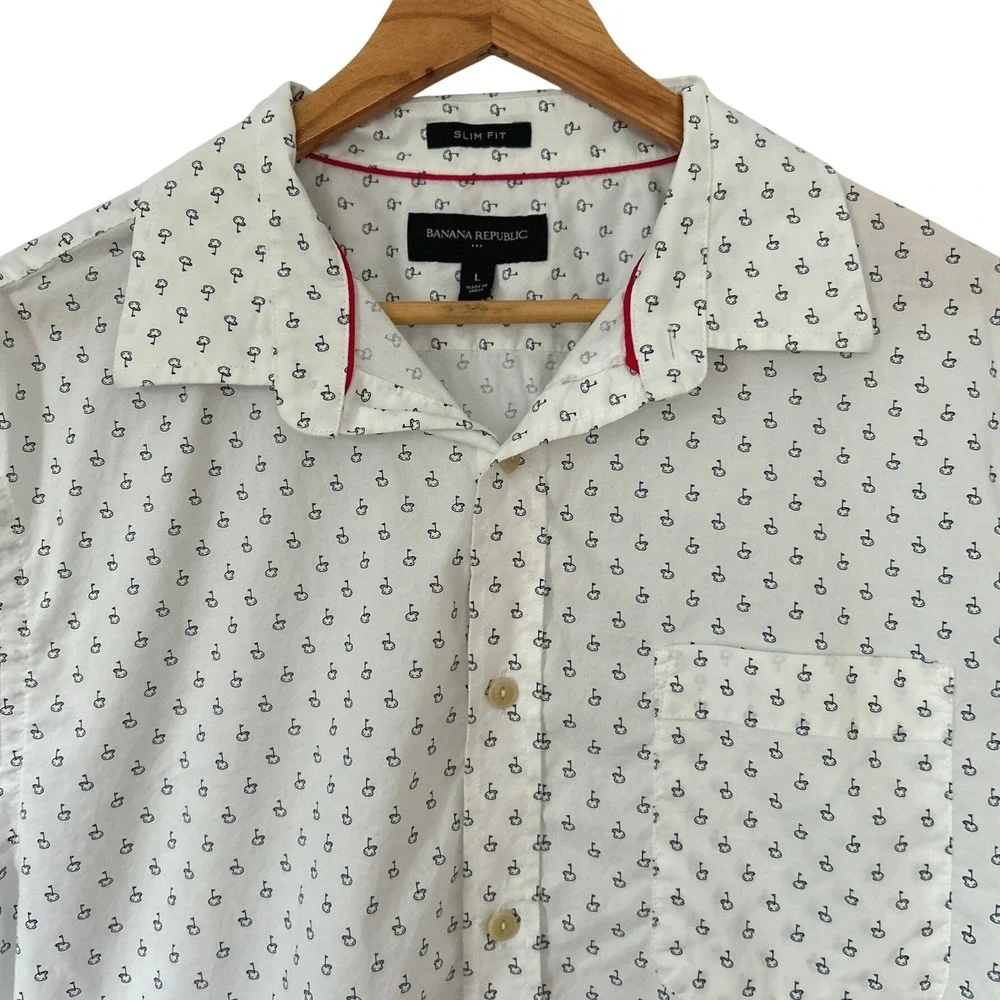 Banana Republic Mens Slim Fit Golf Print 100% Cotton Button Down Shirt L Preppy